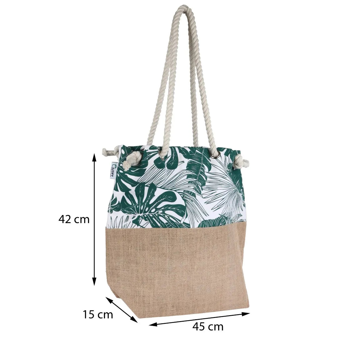 Juco Summer Tote: Half Jute & Half Leaf