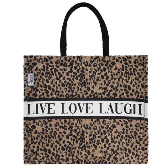 Chic Jute Shopper : Live Love Laugh : Leopard