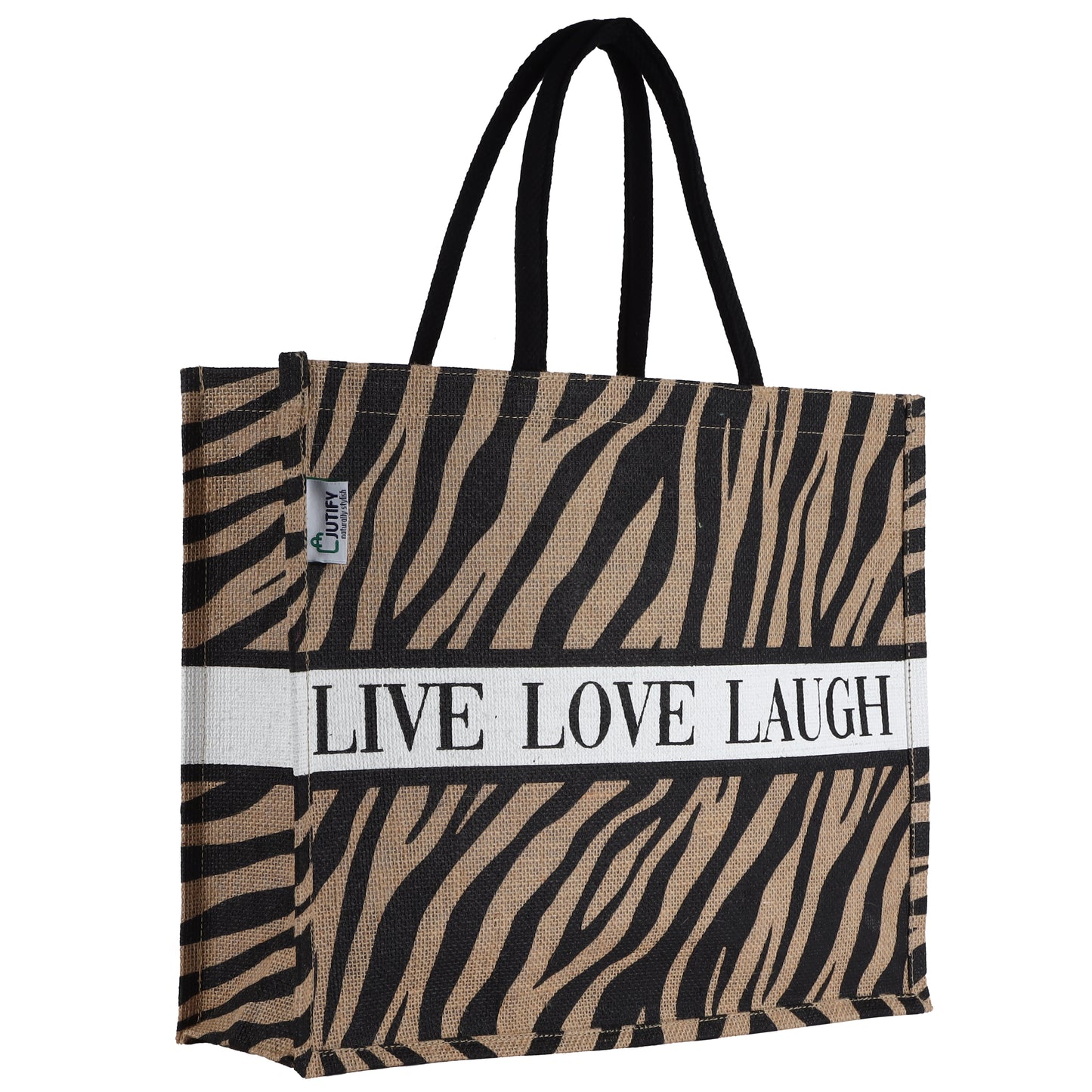 Chic Jute Shopper : Live Love Laugh : Zebra