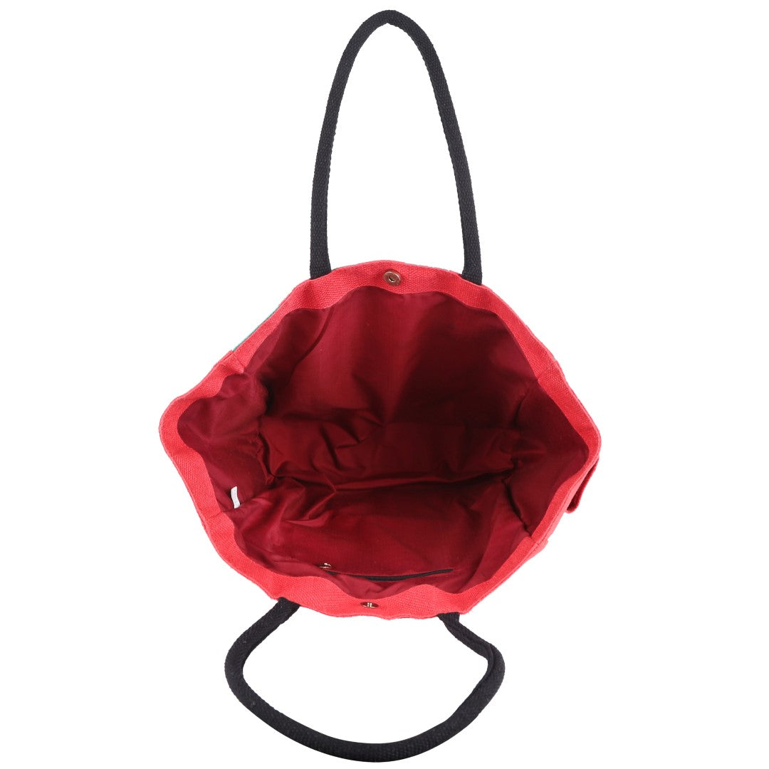 Pop Jute Tote Bag : Polka Red