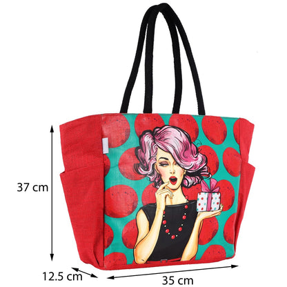 Pop Jute Tote Bag : Polka Red